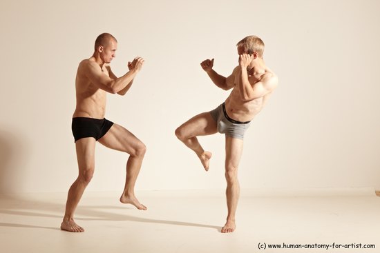 Underwear Martial art Man - Man White Moving poses Slim Short Blond Dynamic poses Academic