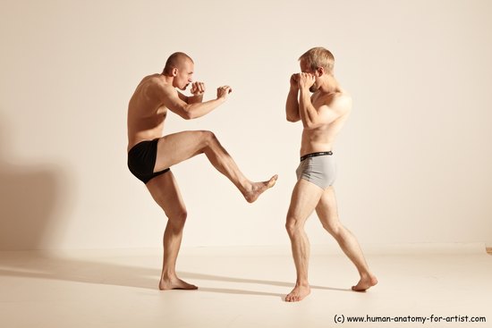 Underwear Martial art Man - Man White Moving poses Slim Short Blond Dynamic poses Academic