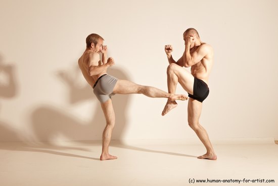 Underwear Martial art Man - Man White Moving poses Slim Short Blond Dynamic poses Academic