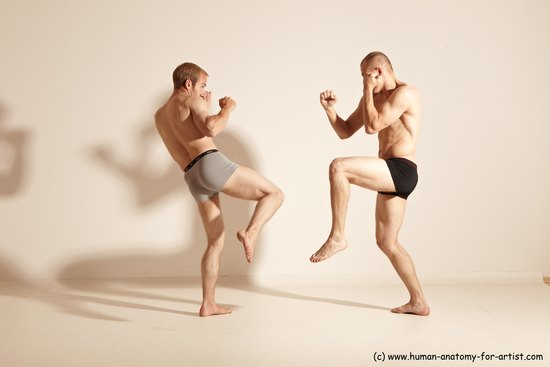 Underwear Martial art Man - Man White Moving poses Slim Short Blond Dynamic poses Academic