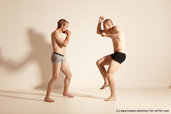 Underwear Martial art Man - Man White Moving poses Slim Short Blond Dynamic poses Academic