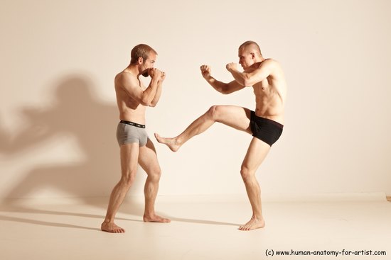 Underwear Martial art Man - Man White Moving poses Slim Short Blond Dynamic poses Academic