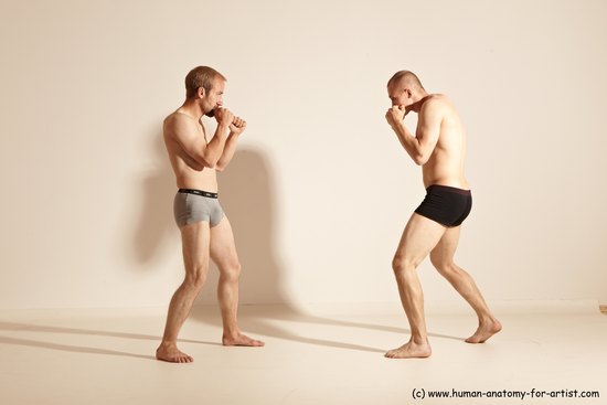 Underwear Martial art Man - Man White Moving poses Slim Short Blond Dynamic poses Academic