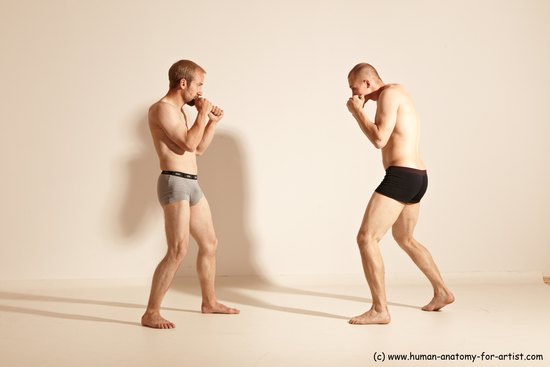 Underwear Martial art Man - Man White Moving poses Slim Short Blond Dynamic poses Academic