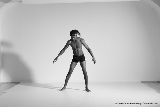 Underwear Gymnastic poses Man Black Athletic Black Dancing Dreadlocks Dynamic poses Academic