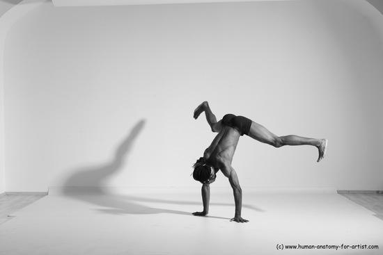 Underwear Gymnastic poses Man Black Athletic Black Dancing Dreadlocks Dynamic poses Academic