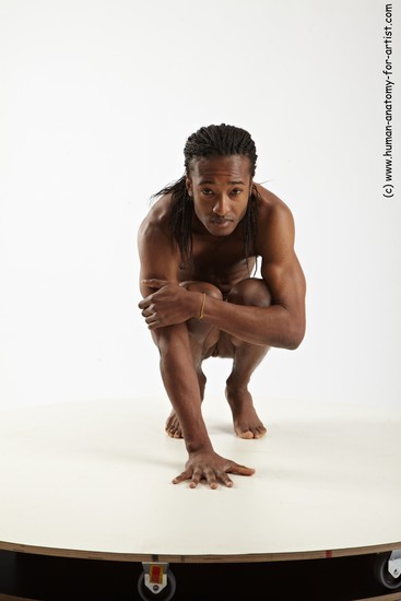 Nude Man Black Standing poses - ALL Athletic Standing poses - knee-bend Black Dreadlocks Realistic