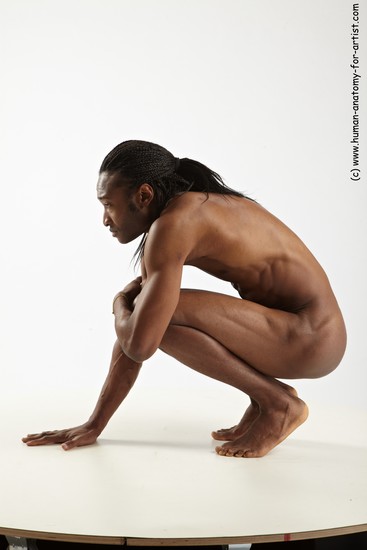 Nude Man Black Standing poses - ALL Athletic Standing poses - knee-bend Black Dreadlocks Realistic