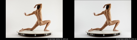 Nude Man White Kneeling poses - ALL Athletic Short Brown Kneeling poses - on one knee 3D Stereoscopic poses Realistic