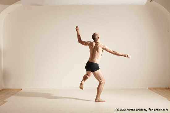 Underwear Gymnastic poses Man White Slim Bald Dancing Dynamic poses Academic