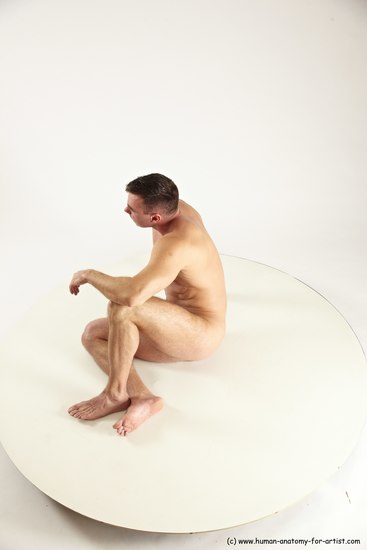 Nude Man White Sitting poses - simple Muscular Short Brown Sitting poses - ALL Multi angles poses Realistic