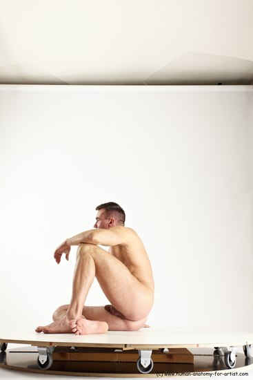 Nude Man White Sitting poses - simple Muscular Short Brown Sitting poses - ALL Multi angles poses Realistic