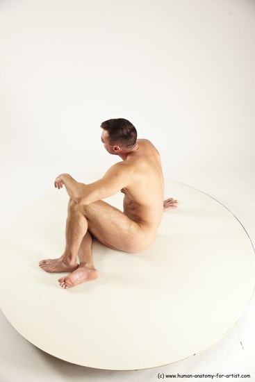 Nude Man White Sitting poses - simple Muscular Short Brown Sitting poses - ALL Multi angles poses Realistic