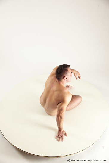 Nude Man White Sitting poses - simple Muscular Short Brown Sitting poses - ALL Multi angles poses Realistic