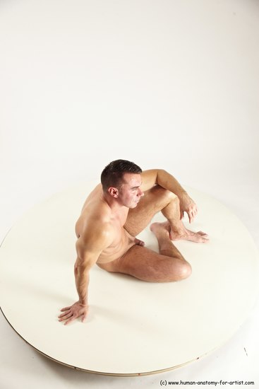 Nude Man White Sitting poses - simple Muscular Short Brown Sitting poses - ALL Multi angles poses Realistic