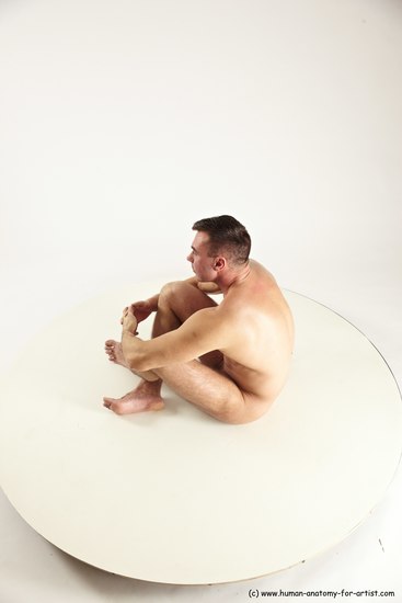 Nude Man White Sitting poses - simple Muscular Short Brown Sitting poses - ALL Multi angles poses Realistic