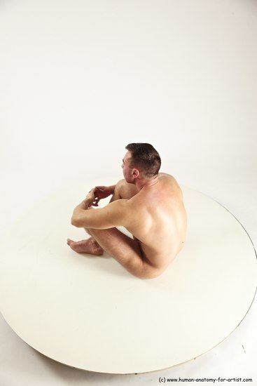 Nude Man White Sitting poses - simple Muscular Short Brown Sitting poses - ALL Multi angles poses Realistic