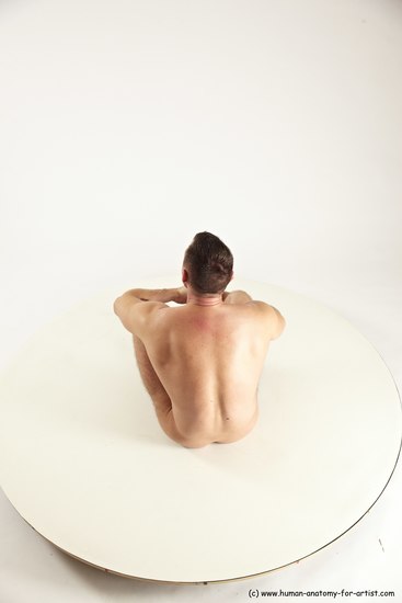 Nude Man White Sitting poses - simple Muscular Short Brown Sitting poses - ALL Multi angles poses Realistic