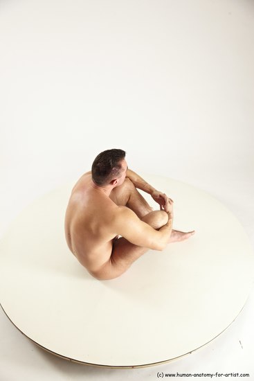 Nude Man White Sitting poses - simple Muscular Short Brown Sitting poses - ALL Multi angles poses Realistic