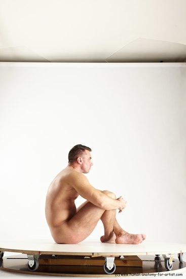 Nude Man White Sitting poses - simple Muscular Short Brown Sitting poses - ALL Multi angles poses Realistic