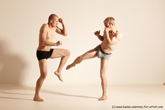 Underwear Martial art Man - Man White Moving poses Slim Short Blond Dynamic poses Academic