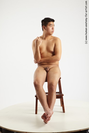 Nude Man Asian Sitting poses - simple Average Short Black Sitting poses - ALL Realistic