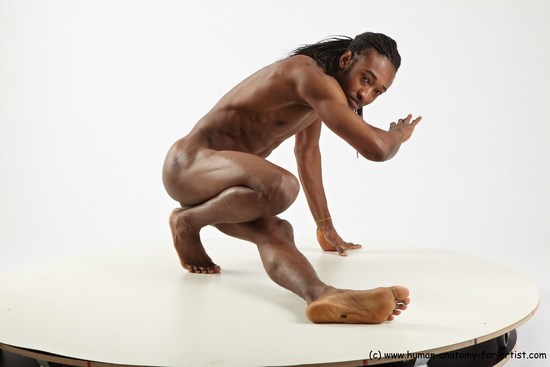 Underwear Gymnastic poses Man Black Athletic Black Dancing Dreadlocks Dynamic poses Academic