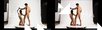 Nude Woman - Man White Standing poses - ALL Muscular Short Brown Standing poses - simple 3D Stereoscopic poses Realistic