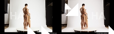 Nude Woman - Man White Standing poses - ALL Muscular Short Brown Standing poses - simple 3D Stereoscopic poses Realistic