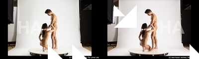Nude Woman - Man White Standing poses - ALL Muscular Short Brown Standing poses - simple 3D Stereoscopic poses Realistic