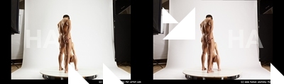 Nude Woman - Man White Standing poses - ALL Muscular Short Brown Standing poses - simple 3D Stereoscopic poses Realistic