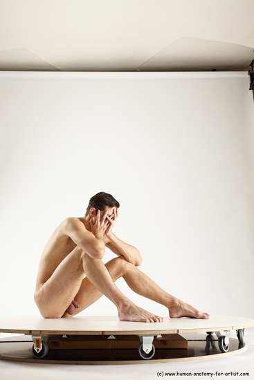 Nude Man White Sitting poses - simple Athletic Short Brown Sitting poses - ALL Multi angles poses Realistic