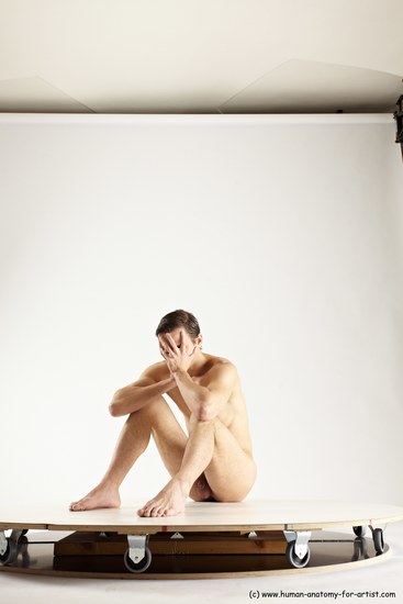 Nude Man White Sitting poses - simple Athletic Short Brown Sitting poses - ALL Multi angles poses Realistic