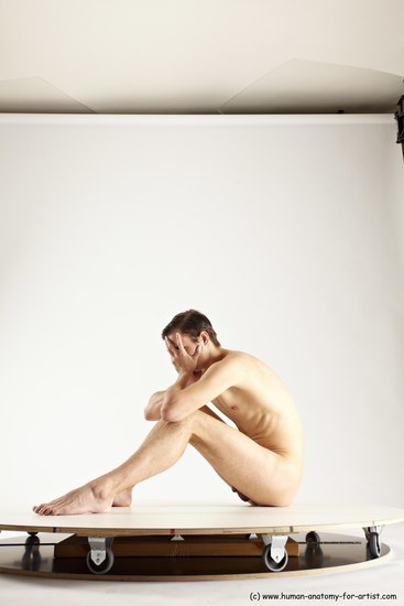 Nude Man White Sitting poses - simple Athletic Short Brown Sitting poses - ALL Multi angles poses Realistic