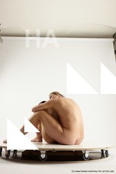 Nude Woman - Man White Sitting poses - simple Slim Long Blond Sitting poses - ALL Multi angles poses Realistic