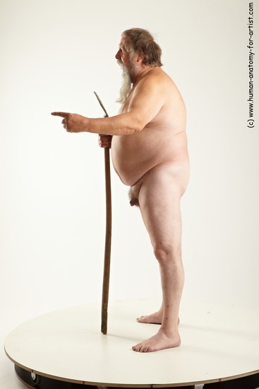 Nude Fighting with spear Man White Overweight Short Grey Realistic