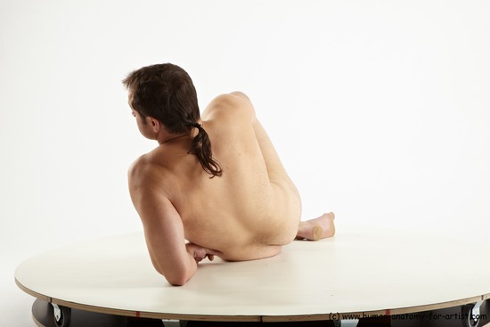 Nude Man White Laying poses - ALL Muscular Long Brown Laying poses - on side Realistic