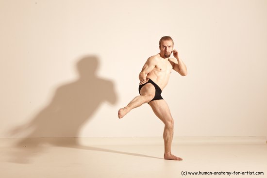 Underwear Martial art Man White Moving poses Slim Short Blond Dynamic poses Academic