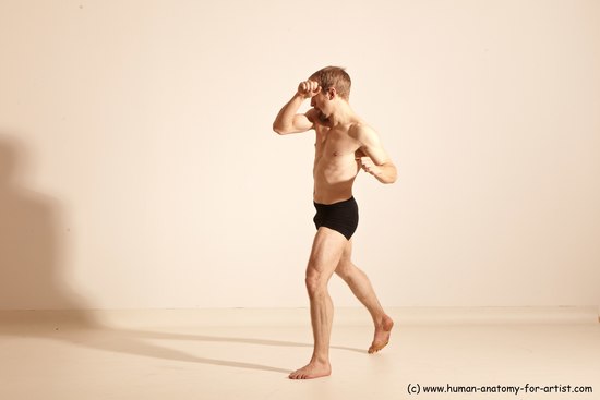 Underwear Martial art Man White Moving poses Slim Short Blond Dynamic poses Academic