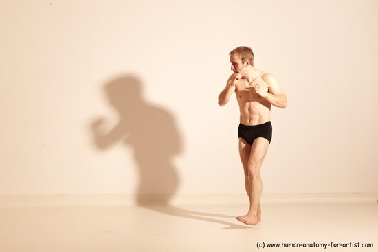 Underwear Martial art Man White Moving poses Slim Short Blond Dynamic poses Academic