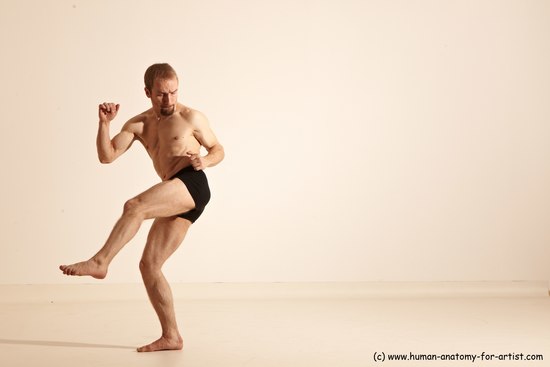 Underwear Martial art Man White Moving poses Slim Short Blond Dynamic poses Academic