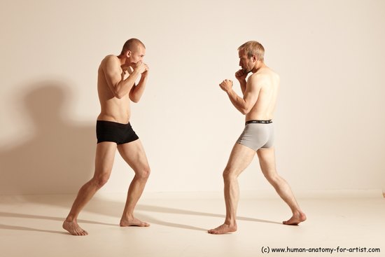 Underwear Martial art Man - Man White Moving poses Slim Short Blond Dynamic poses Academic