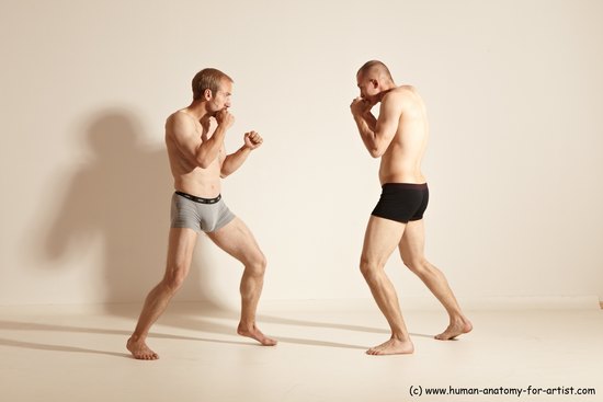 Underwear Martial art Man - Man White Moving poses Slim Short Blond Dynamic poses Academic