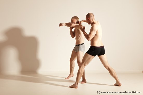 Underwear Martial art Man - Man White Moving poses Slim Short Blond Dynamic poses Academic