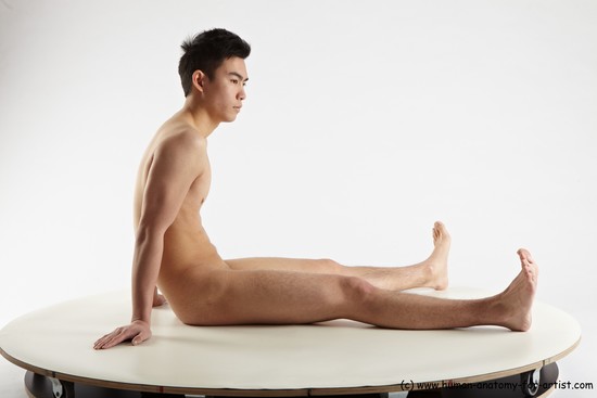 Nude Man Asian Sitting poses - simple Slim Short Black Sitting poses - ALL Realistic