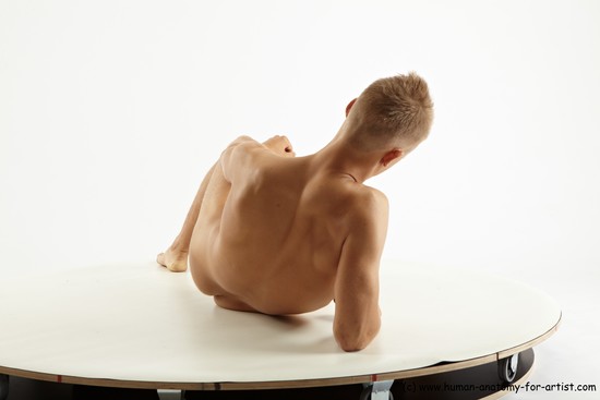 Nude Man White Laying poses - ALL Slim Short Blond Laying poses - on side Realistic