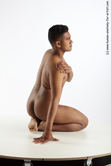 Nude Man Asian Average Short Black Sitting poses - ALL Sitting poses - on knees Realistic