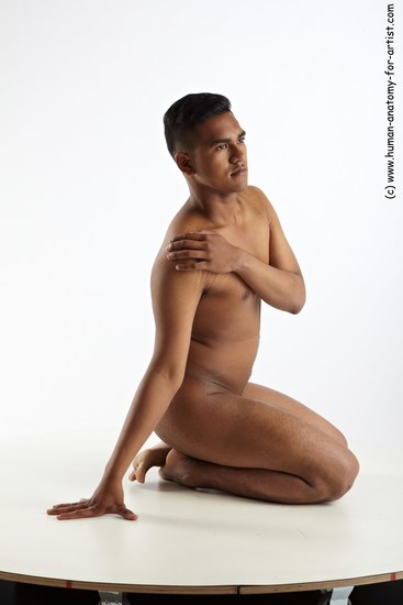 Nude Man Asian Average Short Black Sitting poses - ALL Sitting poses - on knees Realistic