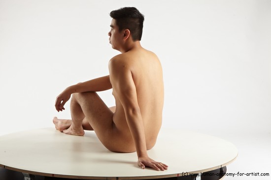 Nude Man Asian Sitting poses - simple Average Short Black Sitting poses - ALL Realistic