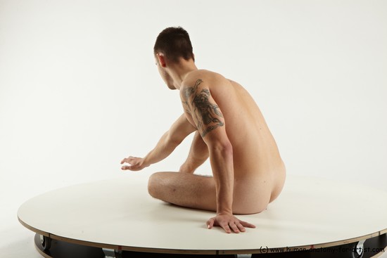 Nude Man White Sitting poses - simple Slim Short Brown Sitting poses - ALL Realistic